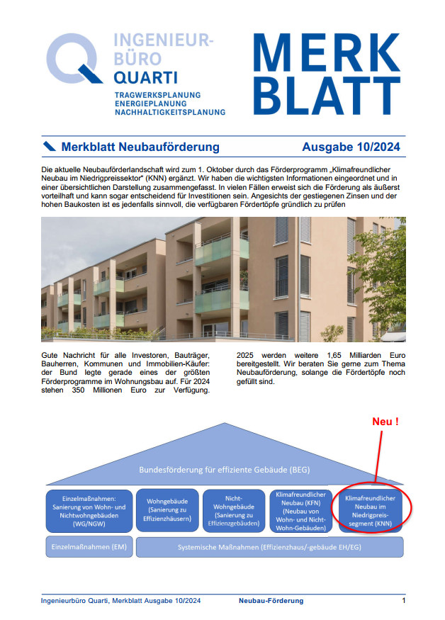 Merkblatt Neubauförderung KNN